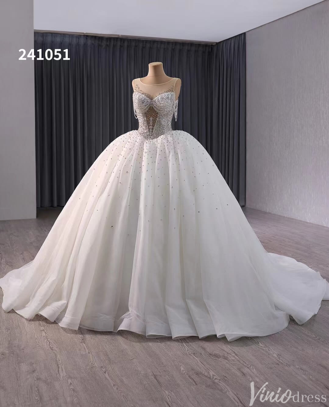 Gorgeous Ivory Beaded Wedding Gown Sheer Sparkly Bridal Dress 241051-wedding dresses 2025 -Viniodress-Ivory-Custom Size-