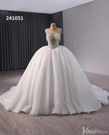 Gorgeous Ivory Beaded Wedding Gown Sheer Sparkly Bridal Dress 241051-wedding dresses 2025 -Viniodress-Ivory-Custom Size-