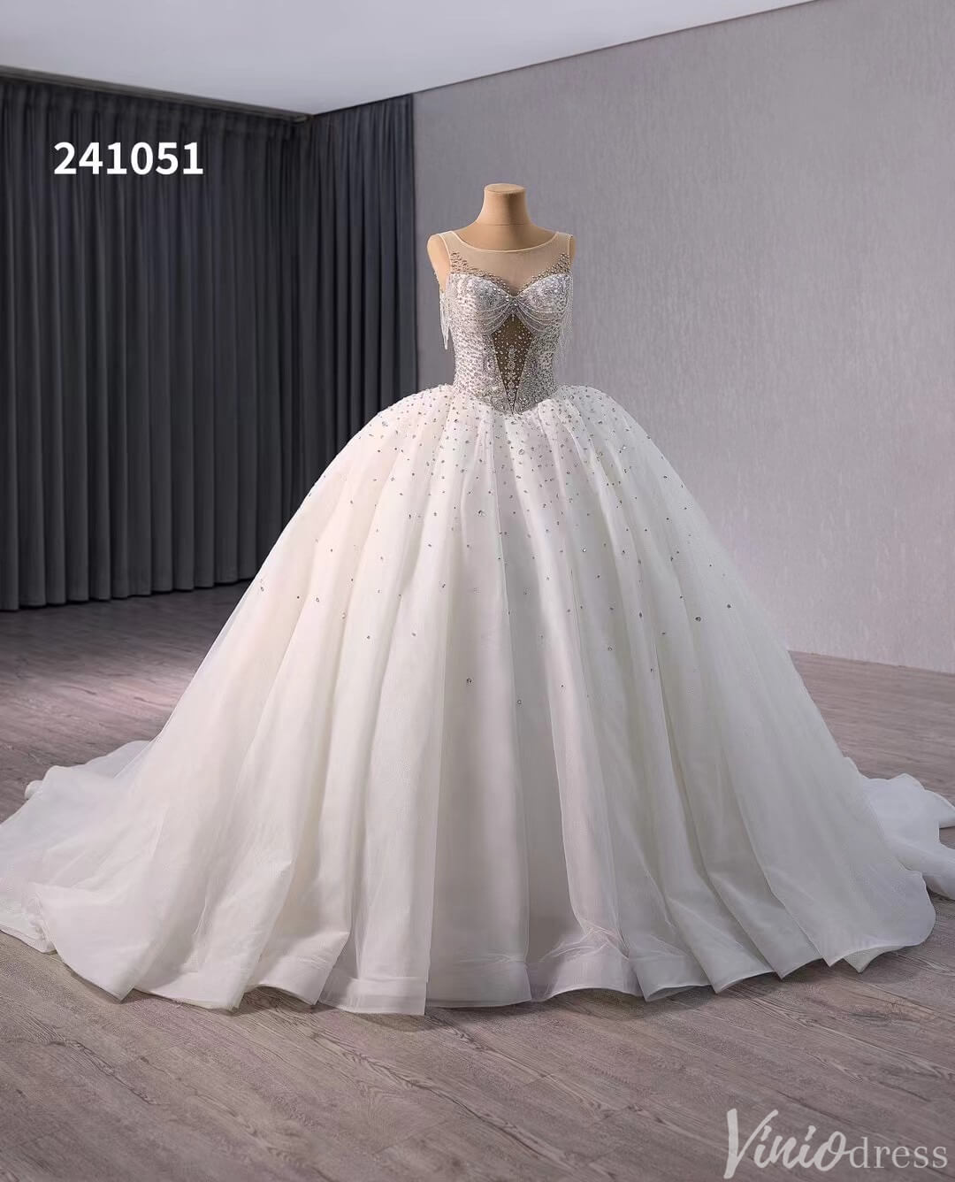 Gorgeous Ivory Beaded Wedding Gown Sheer Sparkly Bridal Dress 241051-wedding dresses 2025 -Viniodress-Ivory-Custom Size-
