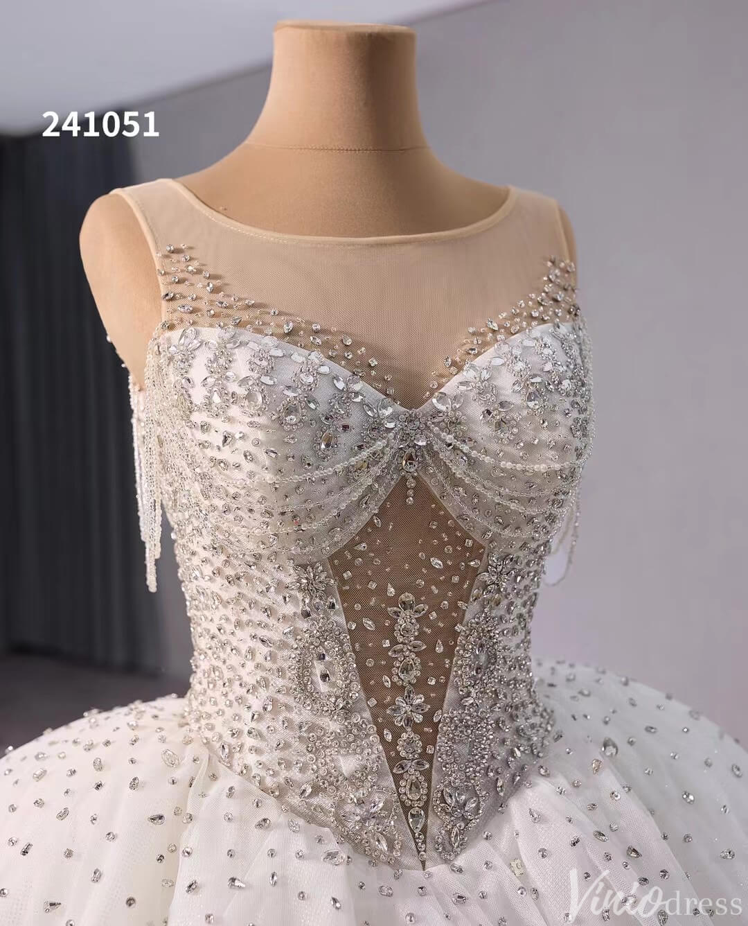 Gorgeous Ivory Beaded Wedding Gown Sheer Sparkly Bridal Dress 241051-wedding dresses 2025 -Viniodress-Ivory-Custom Size-