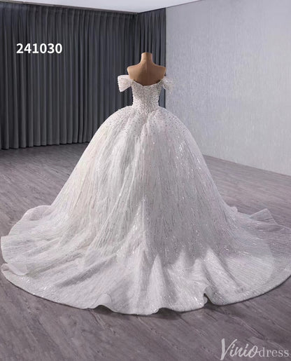 Gorgeous Pearl Sequin Wedding Gown Sparkly Off the Shoulder Bridal Dress 241030-wedding dresses 2025 -Viniodress-Ivory-Custom Size-