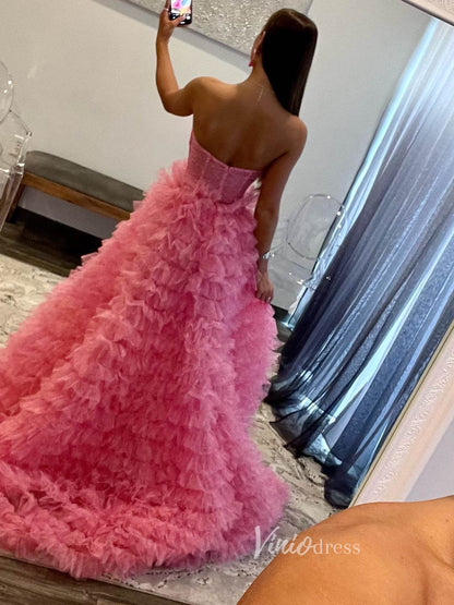 Gorgeous Ruffle Prom Dresses Strapless Quinceanera Dress FD3630-prom dresses 2025 -Viniodress-Pink-Custom Size-