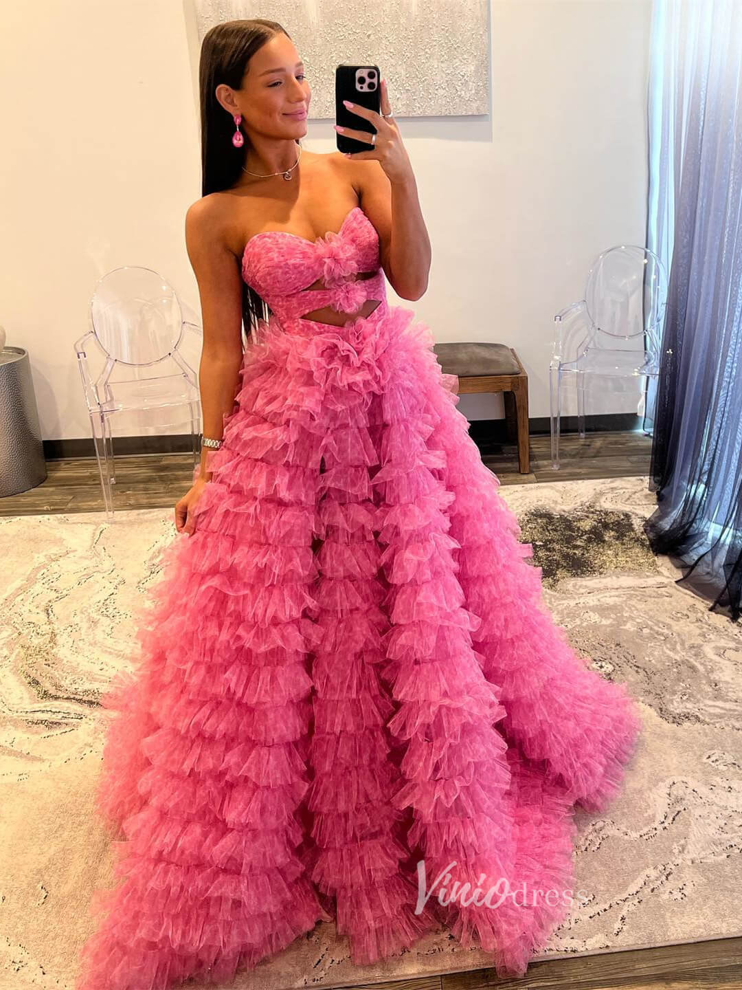 Gorgeous Ruffle Prom Dresses Strapless Quinceanera Dress FD3630-prom dresses 2025 -Viniodress-Pink-Custom Size-