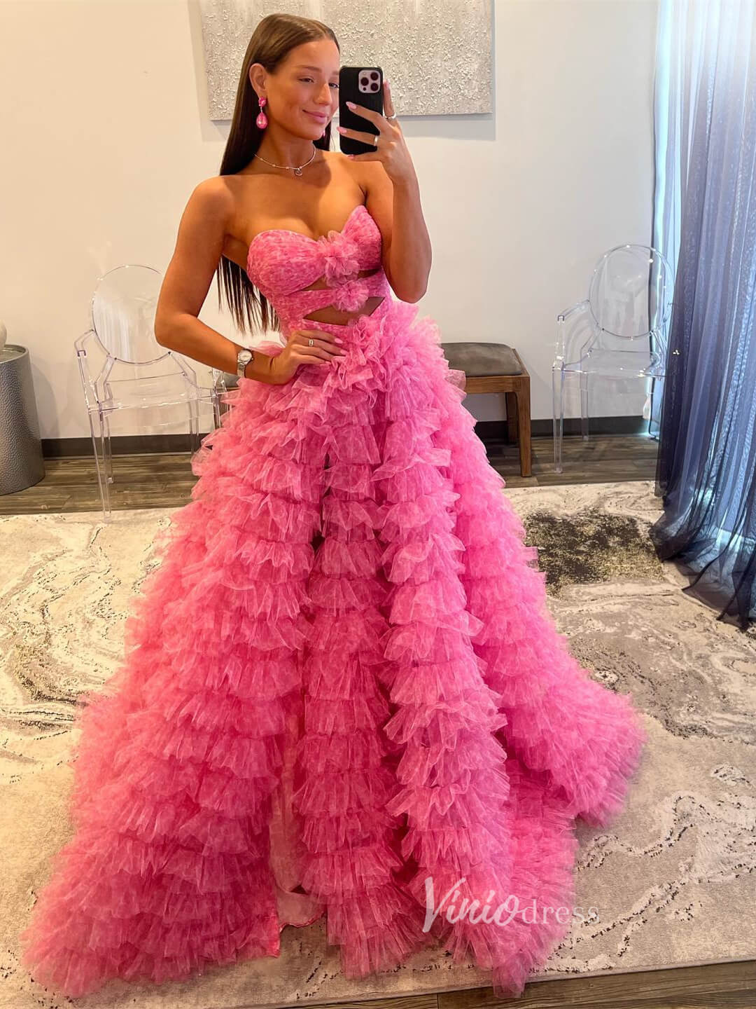 Gorgeous Ruffle Prom Dresses Strapless Quinceanera Dress FD3630-prom dresses 2025 -Viniodress-Pink-Custom Size-
