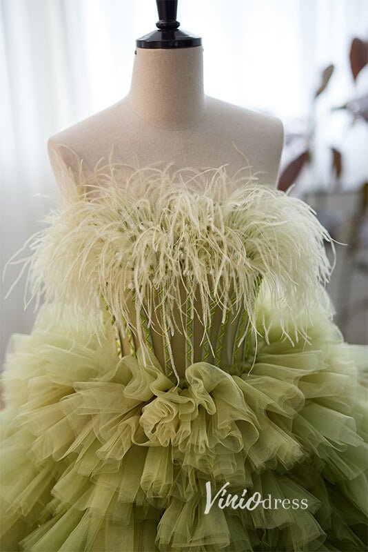 Gorgeous Strapless Ruffled Quinceanera Dresses Feathers Ball Gown AD1003-prom dresses 2025 -Viniodress-Olive Green-Custom Size-