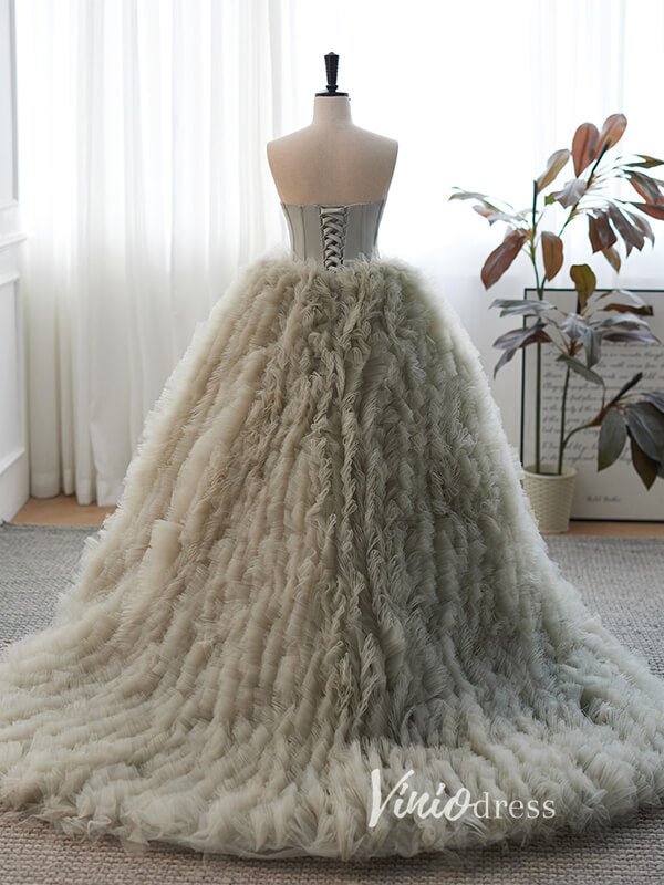 Gorgeous Strapless Ruffled Tulle Quinceanera Dresses FD3536-prom dresses 2025 -Viniodress-Grey-Custom Size-