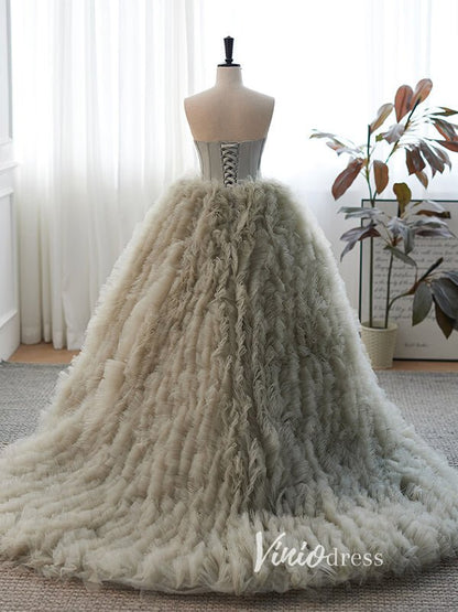 Gorgeous Strapless Ruffled Tulle Quinceanera Dresses FD3536-prom dresses 2025 -Viniodress-Grey-Custom Size-