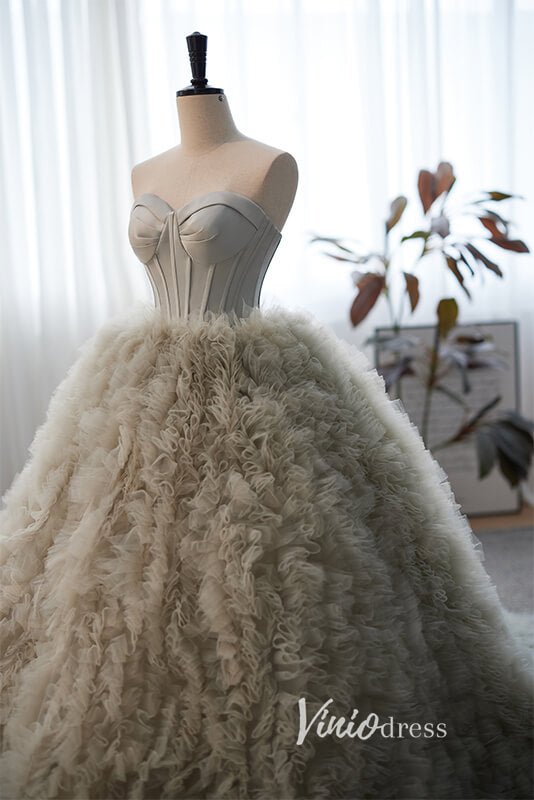 Gorgeous Strapless Ruffled Tulle Quinceanera Dresses FD3536-prom dresses 2025 -Viniodress-Grey-Custom Size-