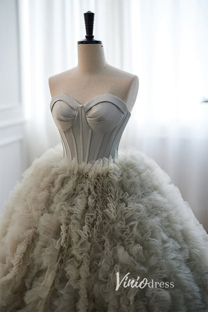 Gorgeous Strapless Ruffled Tulle Quinceanera Dresses FD3536-prom dresses 2025 -Viniodress-Grey-Custom Size-