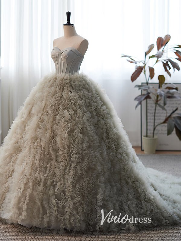 Gorgeous Strapless Ruffled Tulle Quinceanera Dresses FD3536-prom dresses 2025 -Viniodress-Grey-Custom Size-