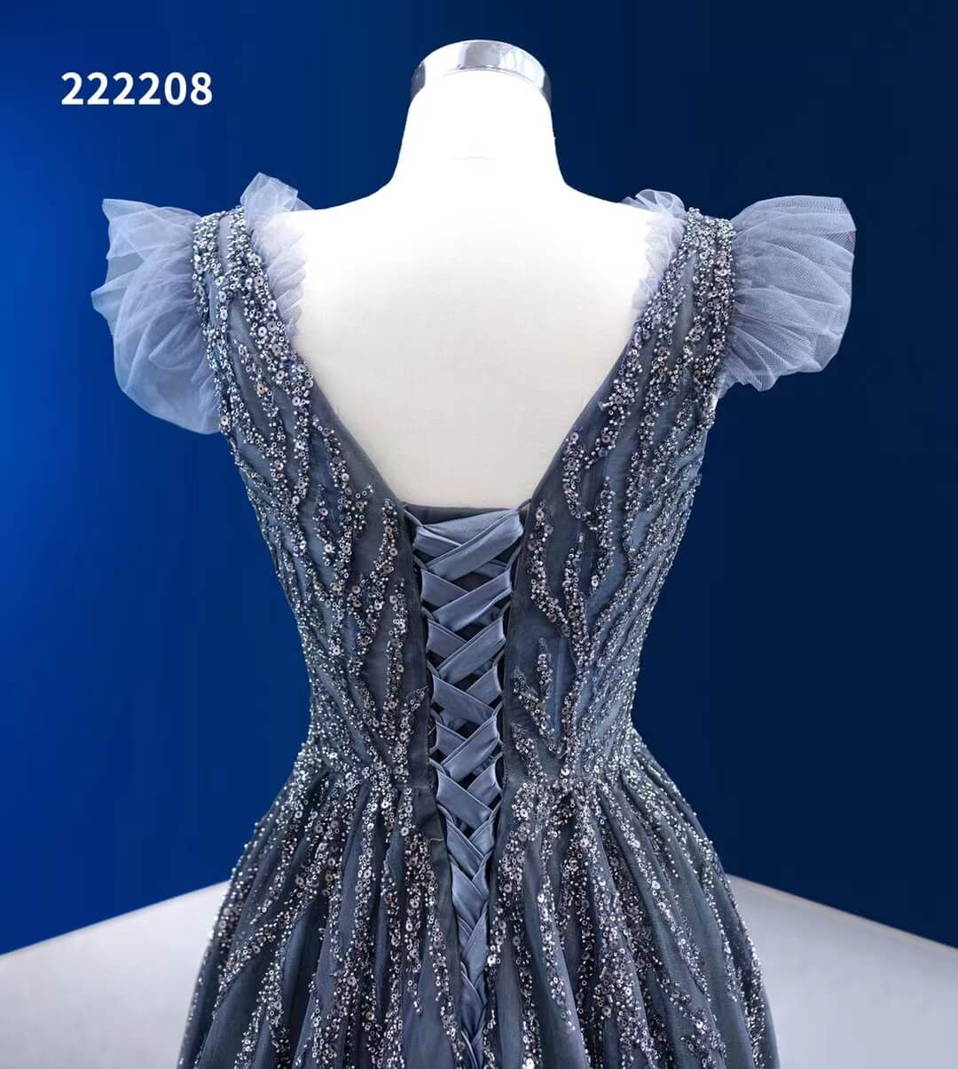 Gradient Grey Prom Dress Beaded V-neck Pageant Dress 222208-Evening Dresses 2025 -Viniodress-Grey-Custom Size-