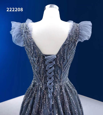 Gradient Grey Prom Dress Beaded V-neck Pageant Dress 222208-Evening Dresses 2025 -Viniodress-Grey-Custom Size-