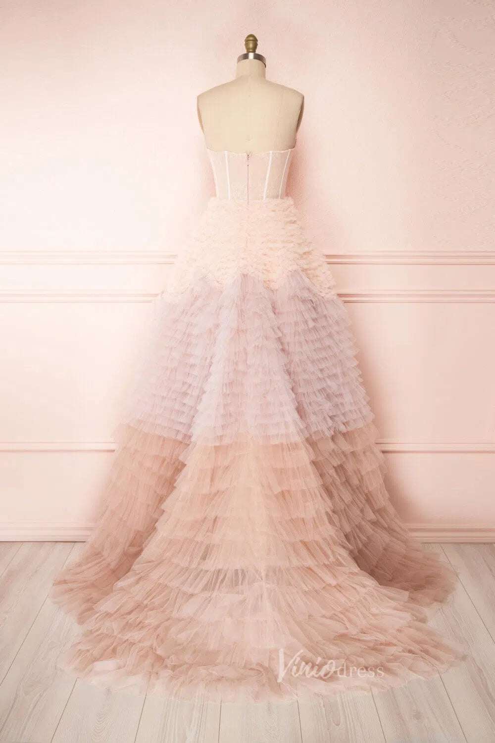 Prom Dress 2025 Gradient Tiered Ruffle Prom Dress Strapless Wedding Dresses VW1161-unique wedding dresses-Blush Pink-Custom Size-Viniodress