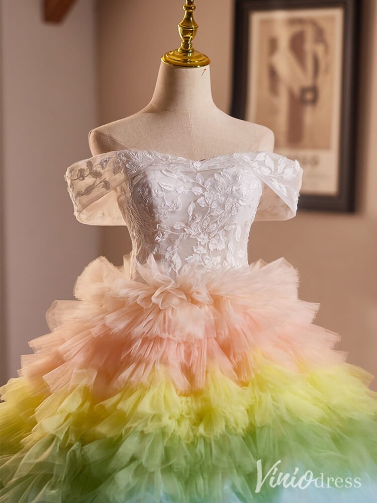 Gradient Tiered Ruffled Quinceanera Dress Off the Shoulder Prom Ball Gown AD1301-Quinceanera Dresses 2025 -Viniodress-Blush Pink-Custom Size-