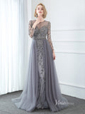 Gray Beaded Sheath Prom Dresses Overskirt Formal Dress FD2376