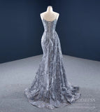 Prom Dress 2025 Gray Lace Mermaid Prom Dresses Spaghetti Strap Pearl Dress FD2447 viniodress-unique prom dresses-As Picture-Custom Size-Viniodress