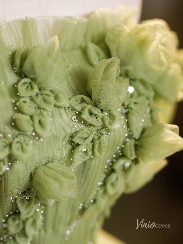 Green 3D Flower Prom Ball Gown with Belt Off the Shoulder Quinceanera Dresses BG068-prom dresses 2025 -Viniodress-Green-Custom Size-