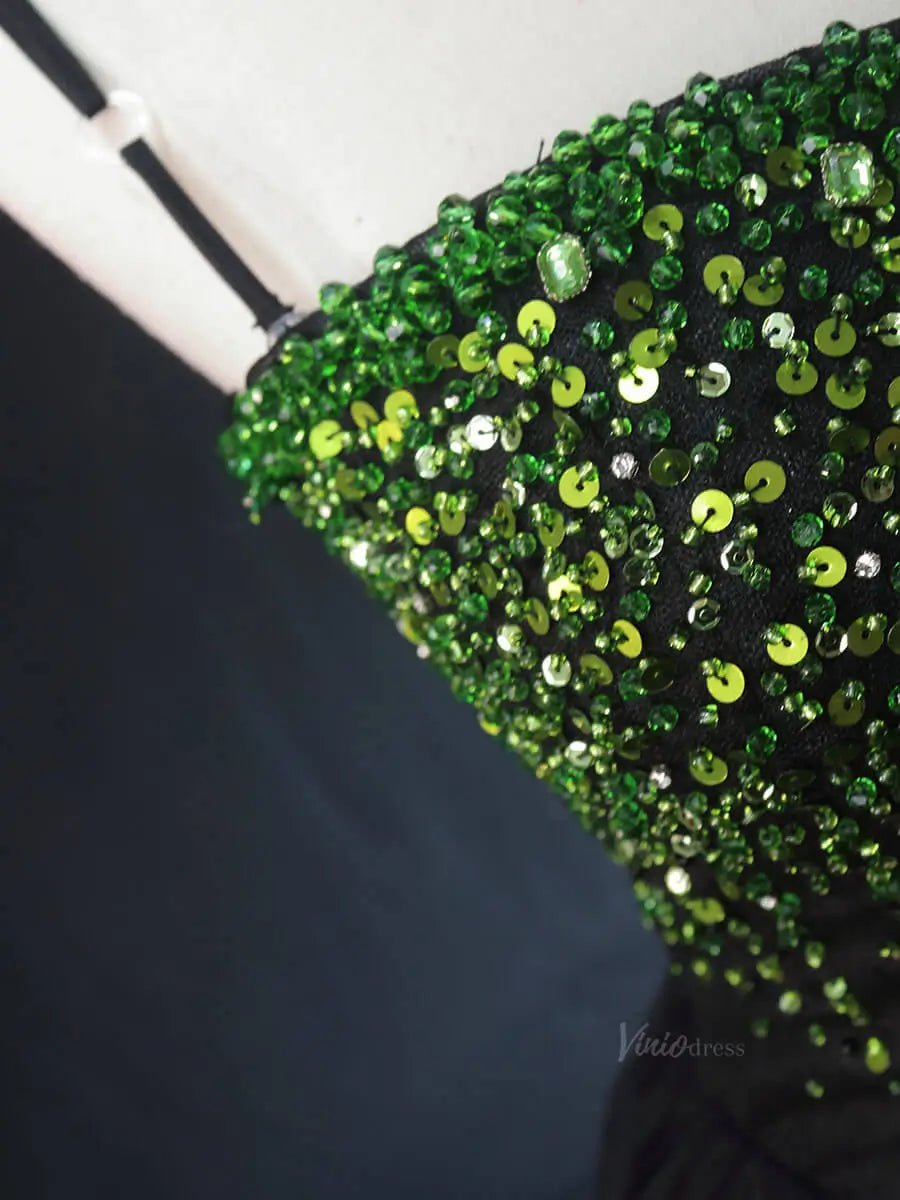 Green and Black Tulle Prom Dresses with Spaghetti Strap, Formal Gown SU057-prom dresses 2025 -Viniodress-Green-Custom Size-