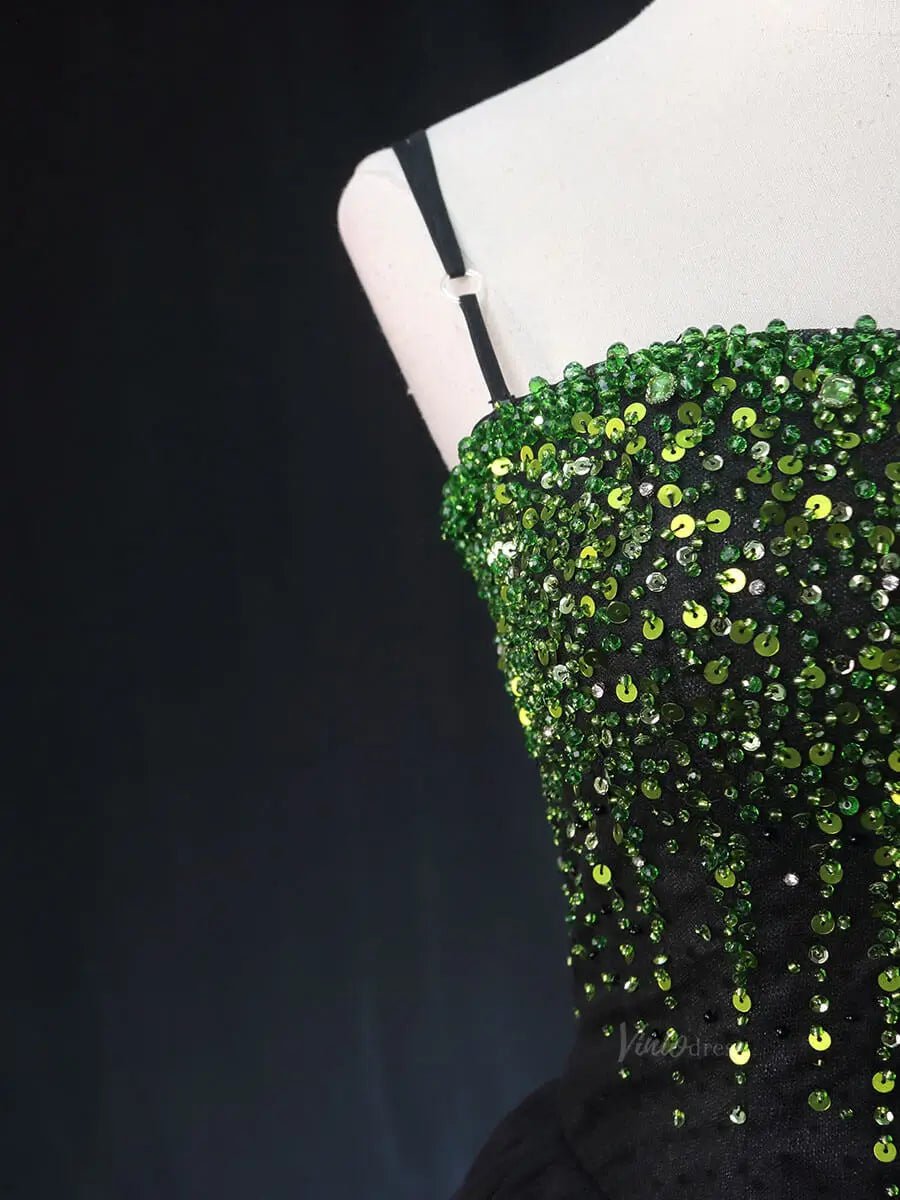 Green and Black Tulle Prom Dresses with Spaghetti Strap, Formal Gown SU057-prom dresses 2025 -Viniodress-Green-Custom Size-