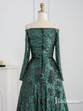 Green Beaded Evening Dresses Off the Shoulder Long Sleeve Formal Dress AD1164-prom dresses-Viniodress-Viniodress