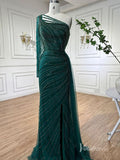Green Beaded Evening Dresses with Slit Mermaid One Shoulder Pageant Dress AD1135