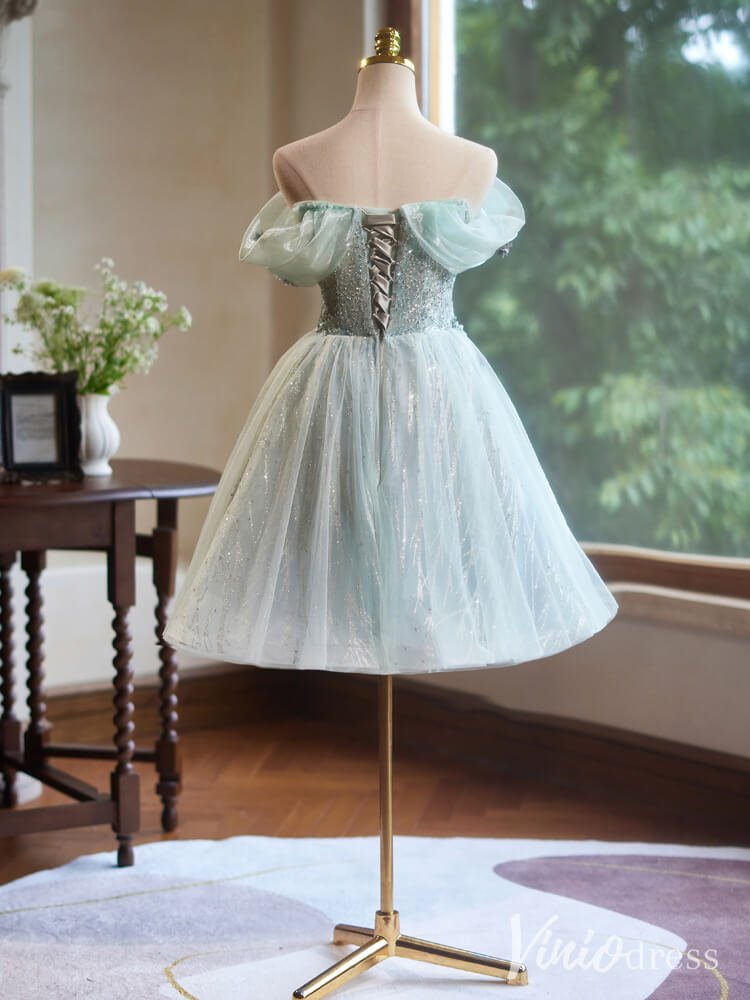 Green Beaded Flower Homecoming Dresses Off the Shoulder Graduation Dre Viniodress Green Beaded Flower Homecoming Dresses Off the Shoulder Graduation Dre Viniodress