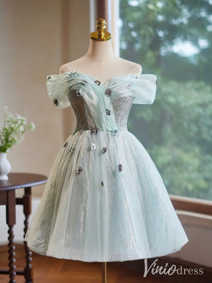 Green Beaded Flower Homecoming Dresses Off the Shoulder Graduation Dre Viniodress Green Beaded Flower Homecoming Dresses Off the Shoulder Graduation Dre Viniodress