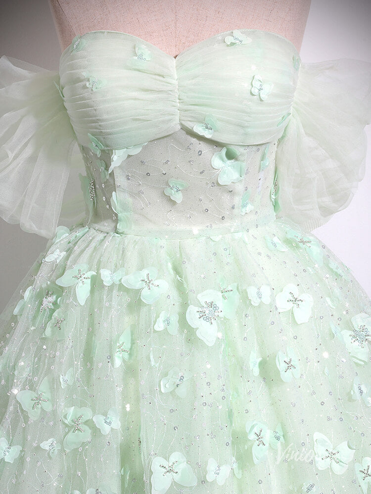 Prom Dress 2025 Green Butterfly Off the Shoulder Prom Ball Gown Sparkly Tulle Quinceanera Dresses BG035-unique prom dresses-Green-Custom Size-Viniodress