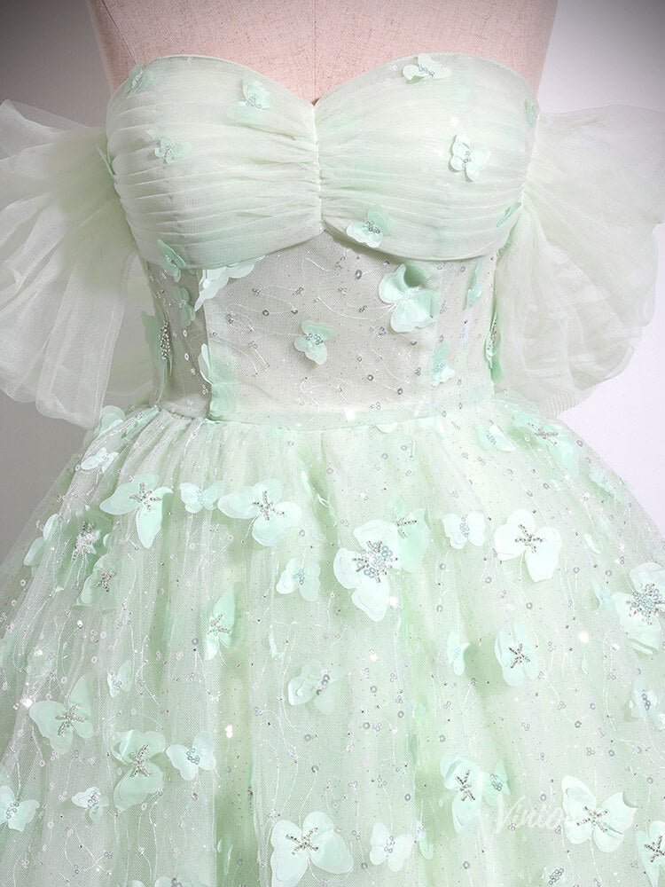 Green Butterfly Off the Shoulder Prom Ball Gown Sparkly Tulle Quinceanera Dresses BG035 - Viniodressprom dressesGreenCustom Size - Formal Dresses - Ball Gowns