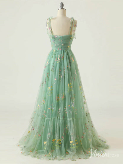 Green Floral Lace Prom Dresses Spaghetti Strap Formal Gown FD4080-prom dresses 2025 -Viniodress-Green-Custom Size-