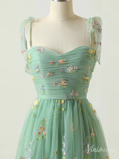 Green Floral Lace Prom Dresses Spaghetti Strap Formal Gown FD4080-prom dresses 2025 -Viniodress-Green-Custom Size-