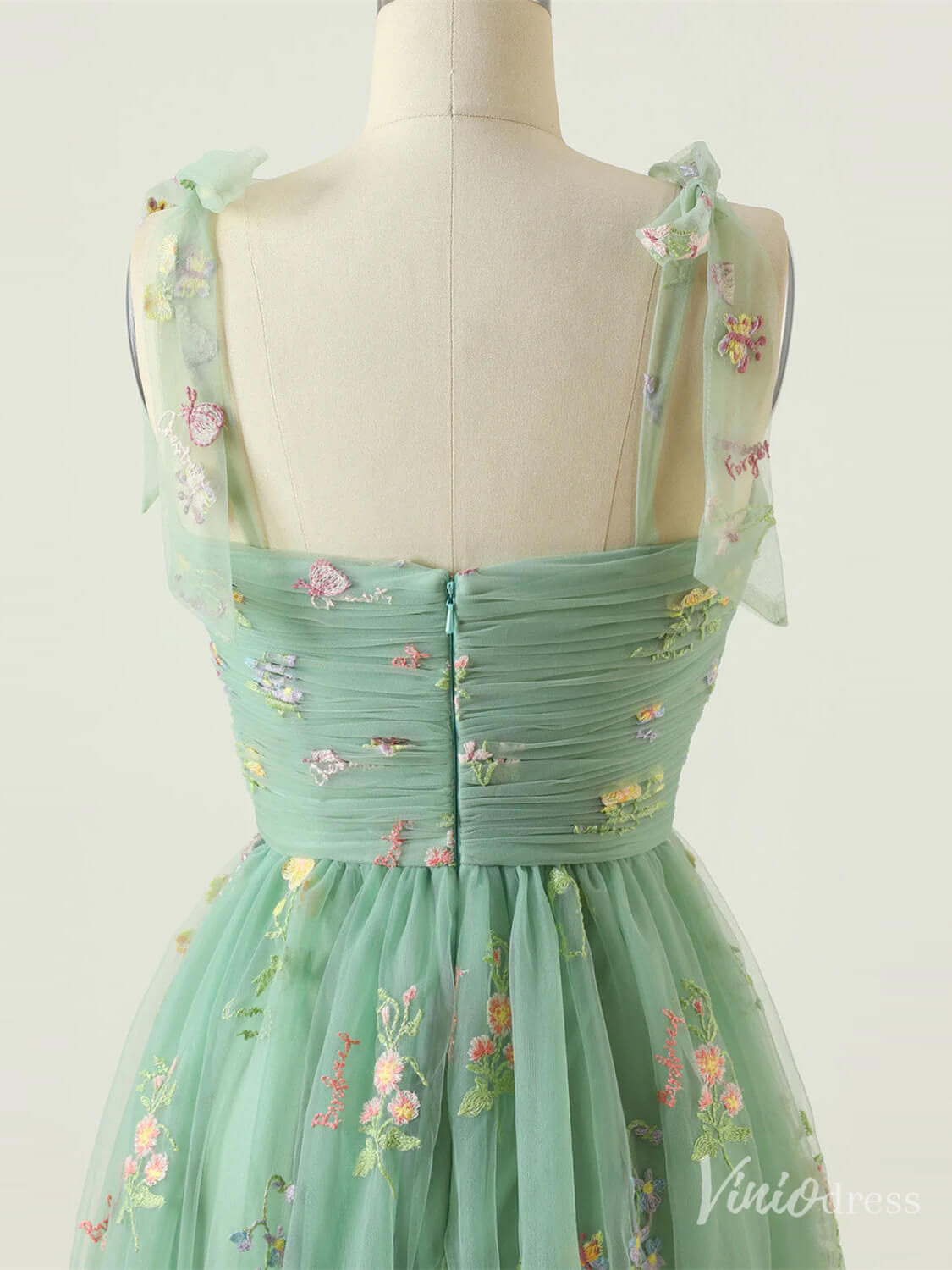 Green Floral Lace Prom Dresses Spaghetti Strap Formal Gown FD4080-prom dresses 2025 -Viniodress-Green-Custom Size-