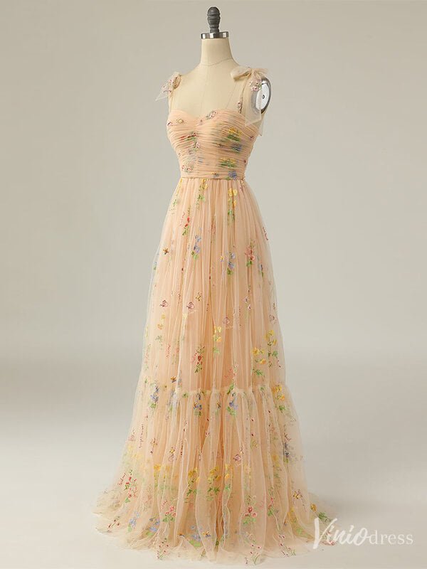 Green Floral Lace Prom Dresses Spaghetti Strap Formal Gown FD4080-prom dresses 2025 -Viniodress-Green-Custom Size-