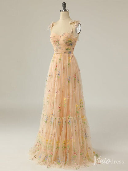 Green Floral Lace Prom Dresses Spaghetti Strap Formal Gown FD4080-prom dresses 2025 -Viniodress-Green-Custom Size-