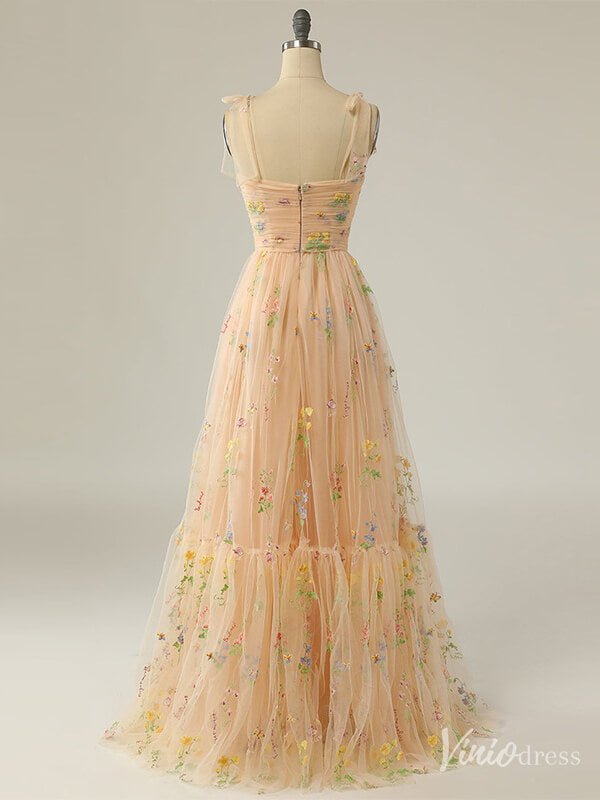 Green Floral Lace Prom Dresses Spaghetti Strap Formal Gown FD4080-prom dresses 2025 -Viniodress-Green-Custom Size-