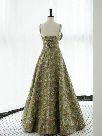 Green Floral Print Prom Dresses Spaghetti Strap Formal Dress AD1076-prom dresses 2025 -Viniodress-Green-Custom Size-