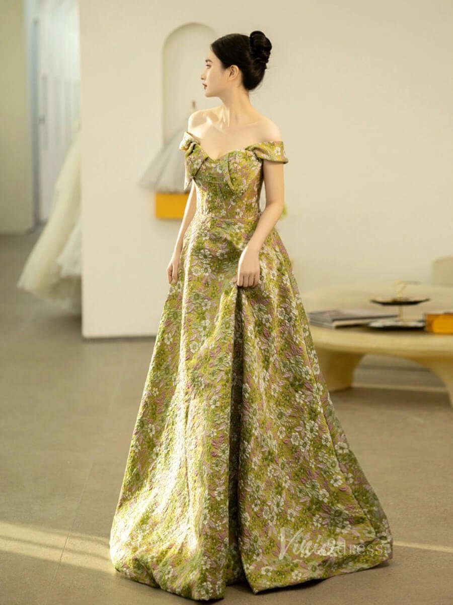 Green Floral Print Prom Dresses Spaghetti Strap Formal Dress AD1076-prom dresses 2025 -Viniodress-Green-Custom Size-