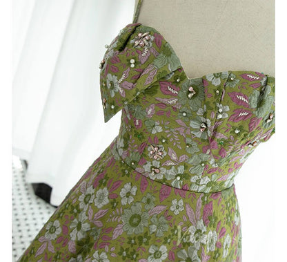 Green Floral Print Prom Dresses Spaghetti Strap Formal Dress AD1076-prom dresses 2025 -Viniodress-Green-Custom Size-