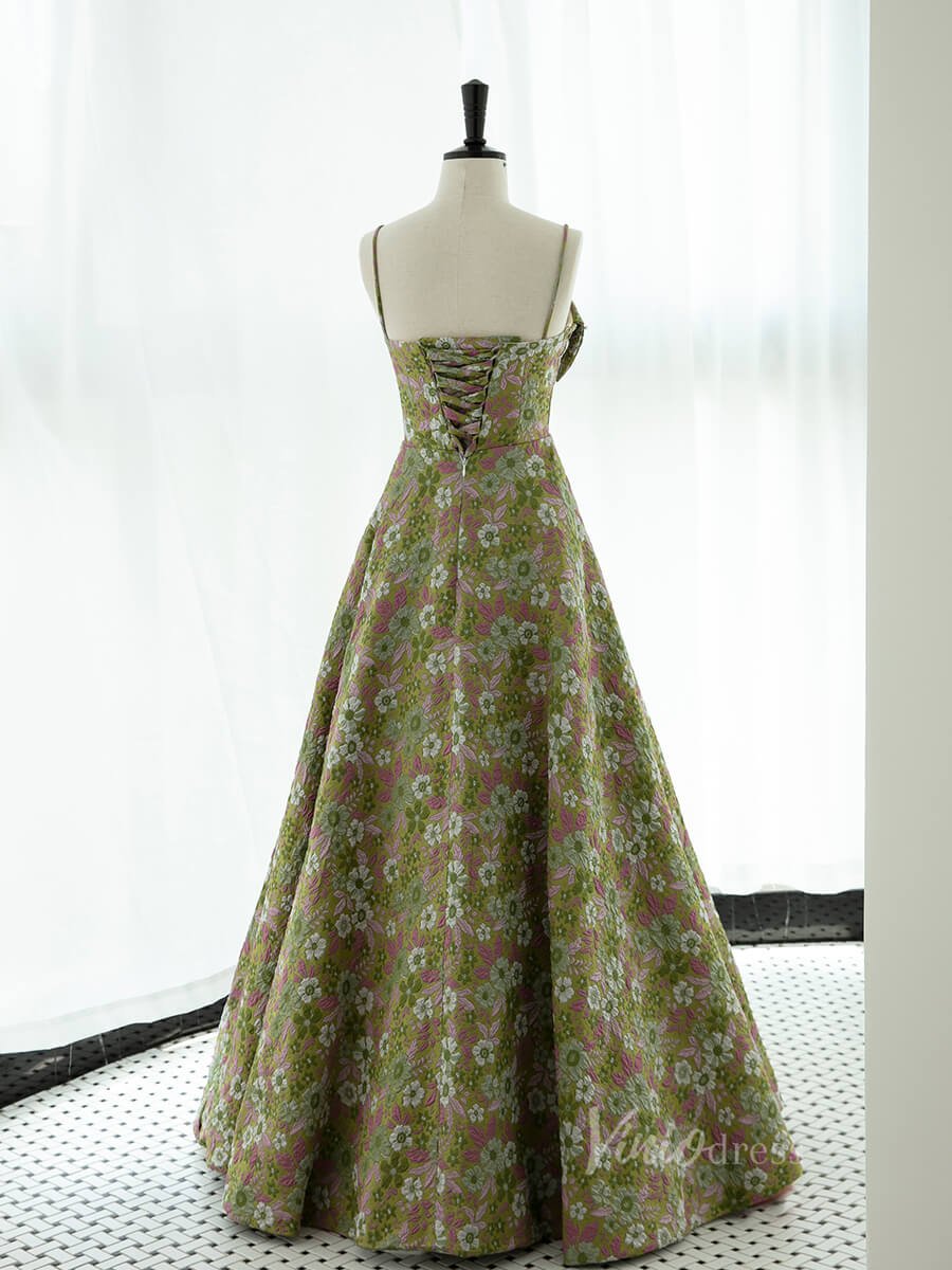 Green Floral Print Prom Dresses Spaghetti Strap Formal Dress AD1076 - Viniodressprom dressesGreenCustom Size - Formal Dresses - Ball Gowns