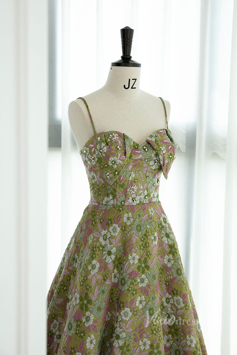 Green Floral Print Prom Dresses Spaghetti Strap Formal Dress AD1076-prom dresses-Viniodress-Viniodress