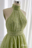 Green Halter Neck Homecoming Dresses Starry Tulle Back to School Dress S24084-Homecoming Dresses-Viniodress-Viniodress