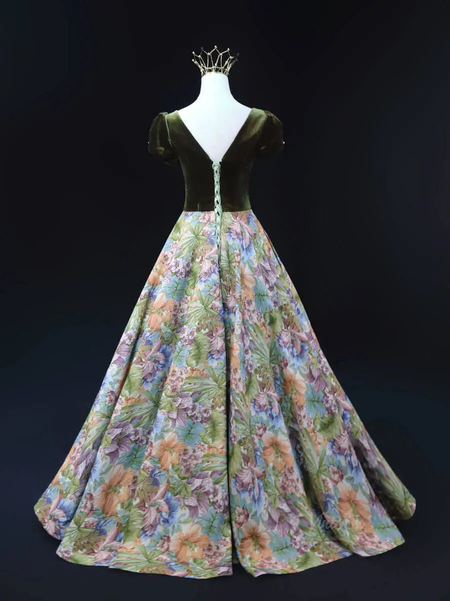 Green Jacquard Prom Dresses with Puffed Sleeve, Corset Back, Quinceanera Dresses SU063-prom dresses 2025 -Viniodress-Green-Custom Size-