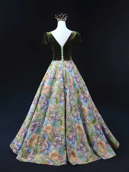 Green Jacquard Prom Dresses with Puffed Sleeve, Corset Back, Quinceanera Dresses SU063-prom dresses 2025 -Viniodress-Green-Custom Size-