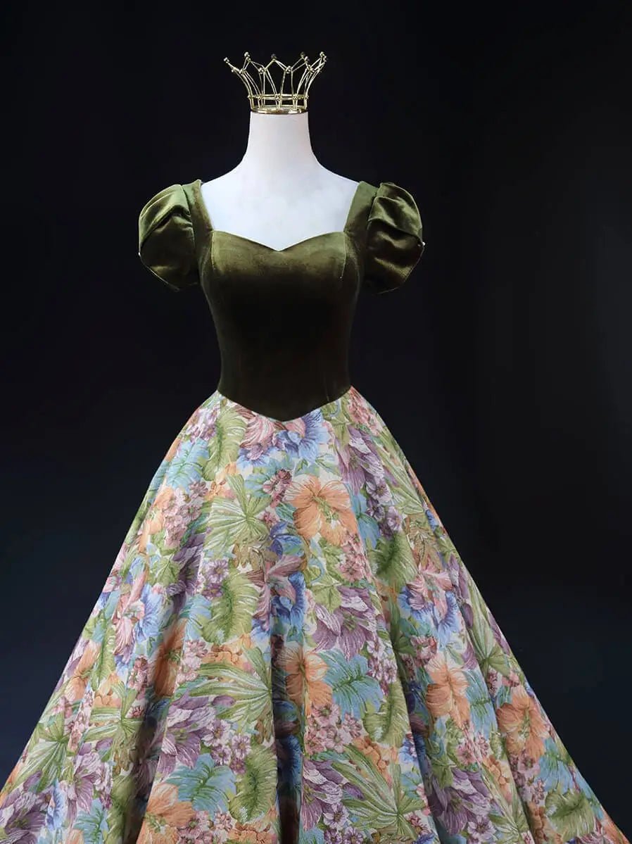 Green Jacquard Prom Dresses with Puffed Sleeve, Corset Back, Quinceanera Dresses SU063-prom dresses 2025 -Viniodress-Green-Custom Size-