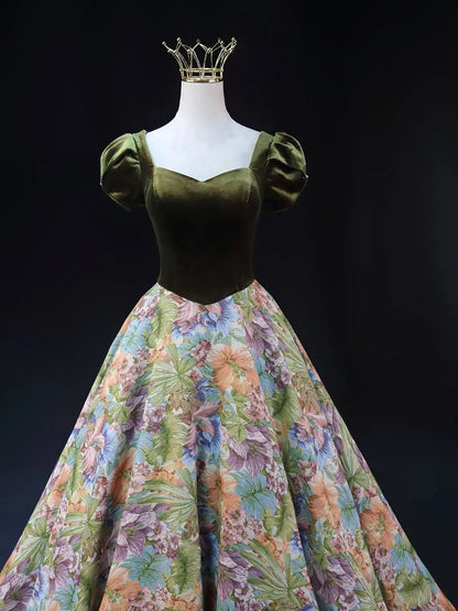 Green Jacquard Prom Dresses with Puffed Sleeve, Corset Back, Quinceanera Dresses SU063-prom dresses 2025 -Viniodress-Green-Custom Size-