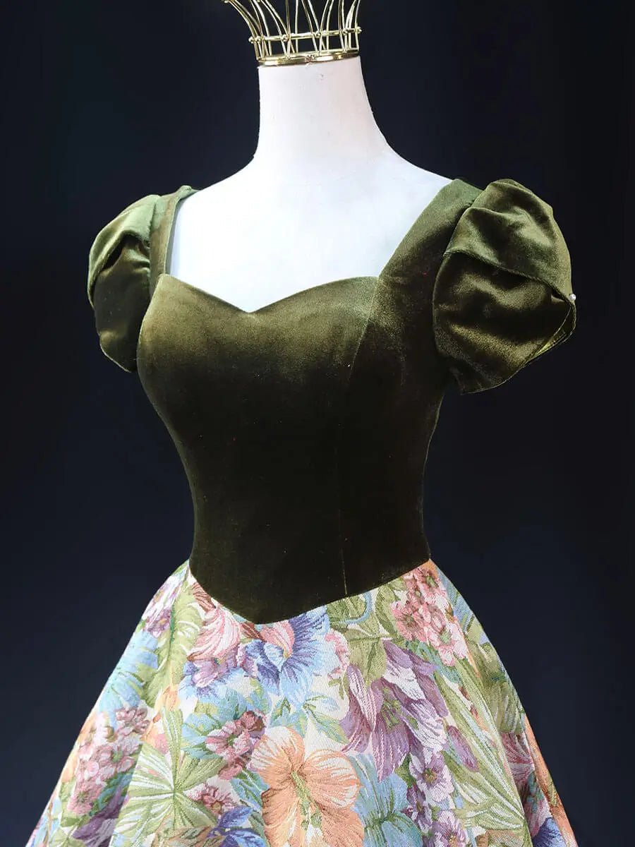 Green Jacquard Prom Dresses with Puffed Sleeve, Corset Back, Quinceanera Dresses SU063-prom dresses 2025 -Viniodress-Green-Custom Size-