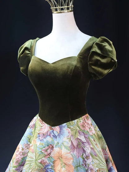 Green Jacquard Prom Dresses with Puffed Sleeve, Corset Back, Quinceanera Dresses SU063-prom dresses 2025 -Viniodress-Green-Custom Size-