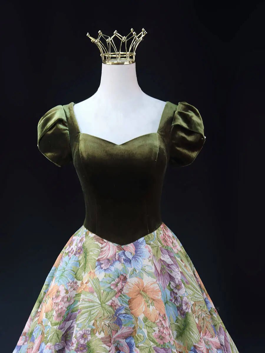 Green Jacquard Prom Dresses with Puffed Sleeve, Corset Back, Quinceanera Dresses SU063-prom dresses 2025 -Viniodress-Green-Custom Size-