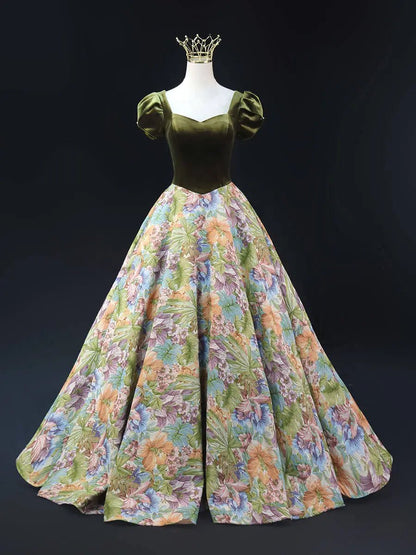 Green Jacquard Prom Dresses with Puffed Sleeve, Corset Back, Quinceanera Dresses SU063-prom dresses 2025 -Viniodress-Green-Custom Size-
