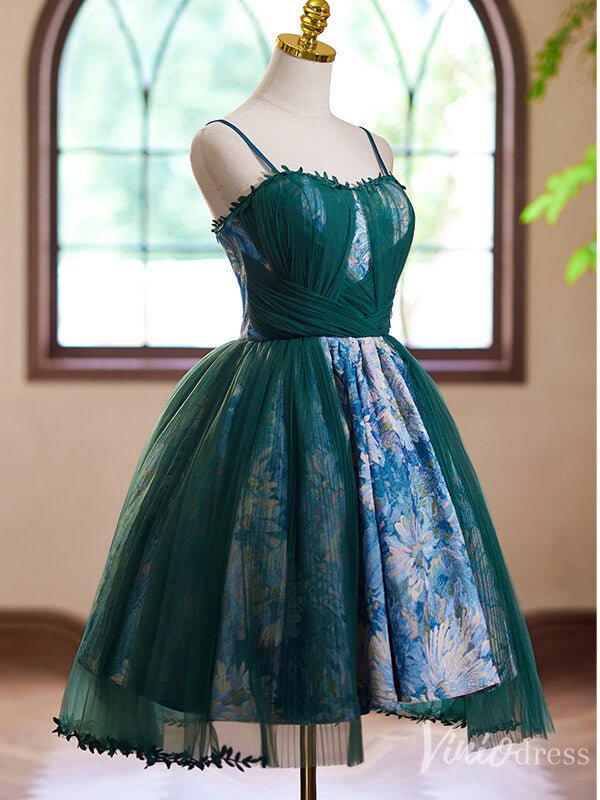 Green Jacquard Satin Homecoming Dress Spaghetti Strap Hoco 2024 Back to School Dress 8010-prom dresses 2025 -Viniodress-Green-Custom Size-
